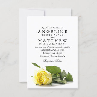 Rustic Country Yellow Rose Classy Floral Wedding I Invitation