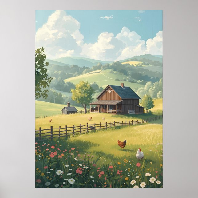 Rustic Countryside Cabin with Wildflowers  Poster (Front)