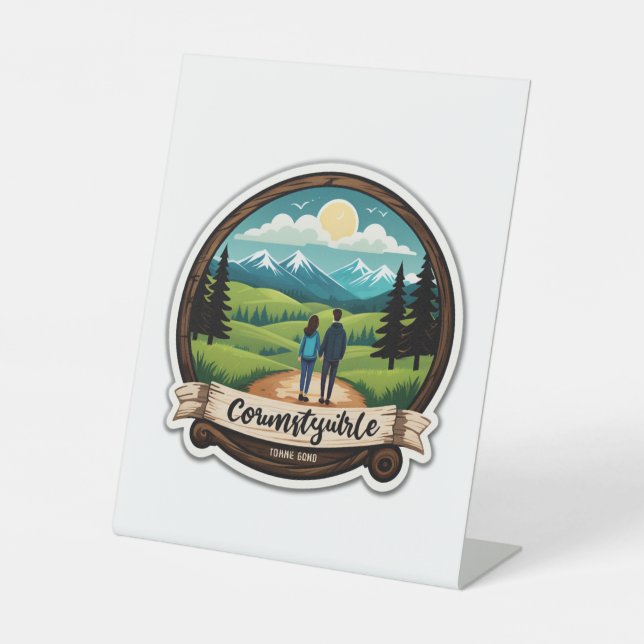 Rustic Countryside Charm Wedding Invitation | Wood Pedestal Sign (Front)