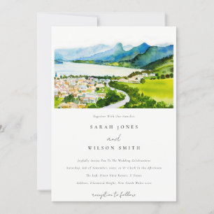 Rustic Countryside Lake Village Landscape Wedding Invitation