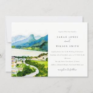 Rustic Countryside Lake Village Landscape Wedding Invitation
