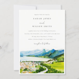 Rustic Countryside Lake Village Landscape Wedding Invitation