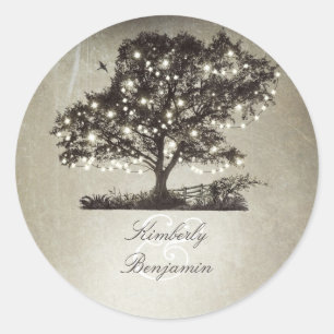 Rustic Countryside Tree and Lights Wedding Classic Round Sticker