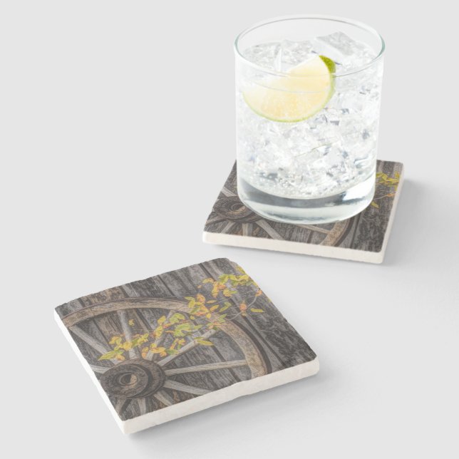 Rustic Countryside Wagon Wheel  Stone Coaster (Side)