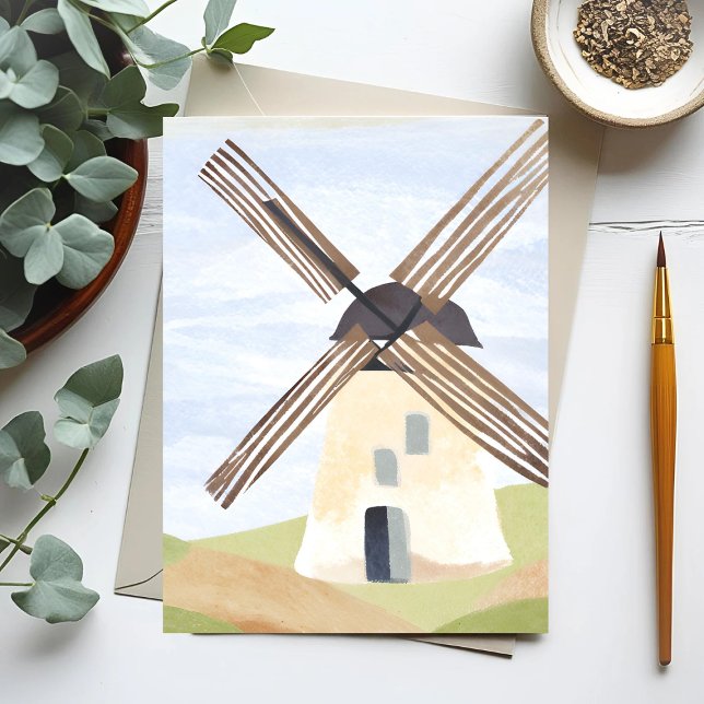 Rustic Countryside Windmill | Nature Watercolor Postcard (Creator Uploaded)
