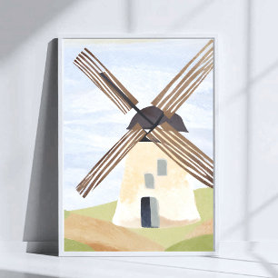 Rustic Countryside Windmill   Nature Watercolor Poster