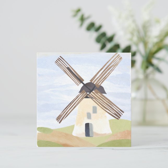 Rustic Countryside Windmill | Watercolor Card (Standing Front)