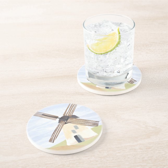 Rustic Countryside Windmill | Watercolor Painted Coaster (Side)
