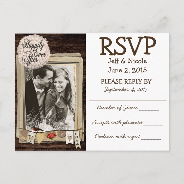 Rustic Couple Photo Country Wedding RSVP Invitation Postcard (Front)