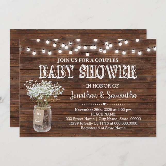 Rustic couples baby shower country barn invitation (Front/Back)