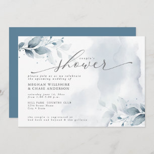 Rustic Couple's Shower Dusty Blue Foliage Invitation