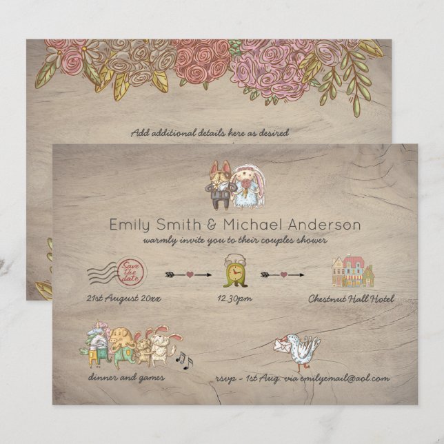 Rustic Couples Shower Invites Floral Handdrawn (Front/Back)
