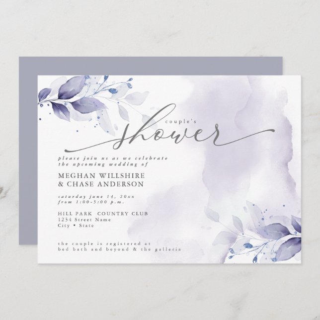 Rustic Couple's Shower Plum Purple Foliage Invitation (Front/Back)