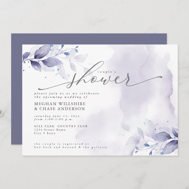 Rustic Couple's Shower Plum Purple Foliage Invitation (Front/Back)