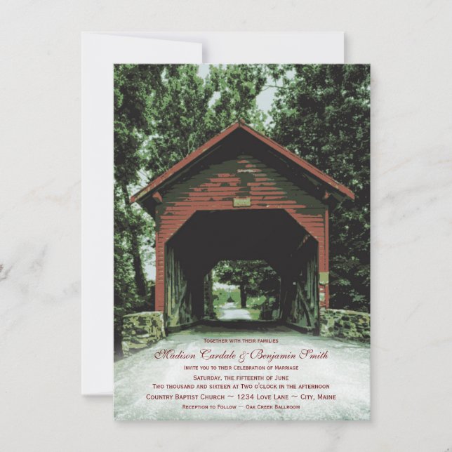 Rustic Covered Bridge Country Wedding Invitations (Front)