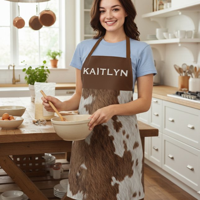 Rustic Cow Faux Fur Spots Brown White  Apron (Creator Uploaded)