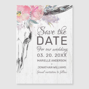 Rustic Cow Skull Blush Floral Boho Save the Date