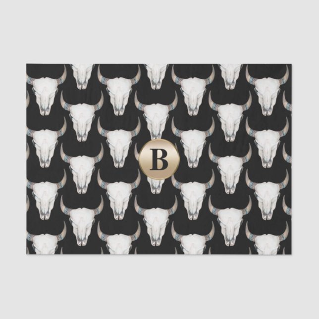 Rustic Cow Skull Boho Monogram Personalised Tissue Paper (Front)