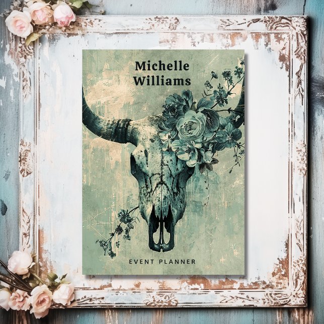 Rustic Cow Skull Floral Boho Western Business Card (Front - Rustic Cow Skull Floral Boho Western Business Card)