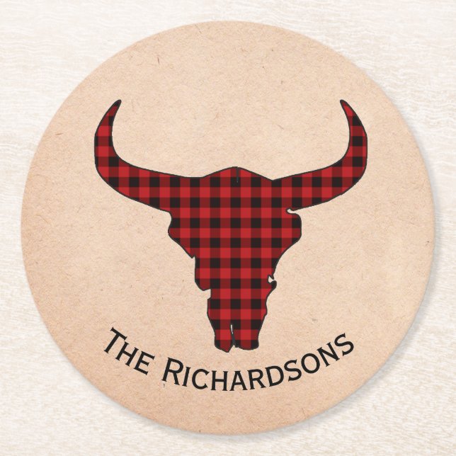 Rustic Cow Skull Personalised Paper Coasters (Front)