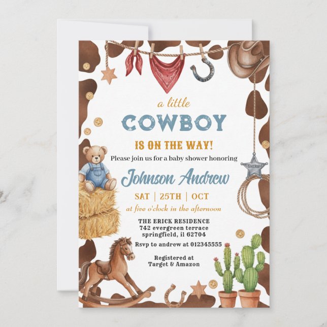 Rustic CowBoy Blue Baby Shower  Invitation (Front)