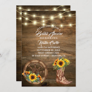 Rustic Cowboy Boot Sunflower Western Bridal Shower Invitation