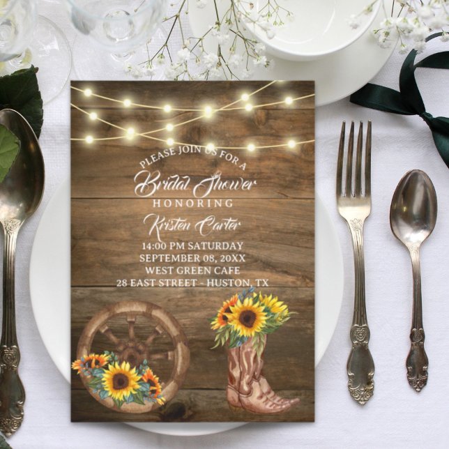 Rustic Cowboy Boot Sunflower Western Bridal Shower Invitation (Rustic Cowboy Boot Sunflower Western Bridal Shower Invitation)