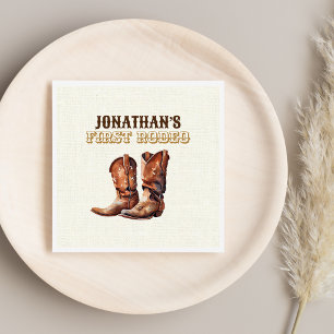 Rustic Cowboy Boots 1st Rodeo Birthday Paper Napkin