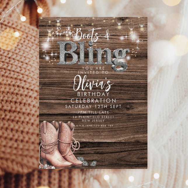 Rustic Cowboy Boots and Bling Party Invitation (Creator Uploaded)