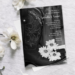Rustic Cowboy Boots and Daisies Western Wedding Invitation