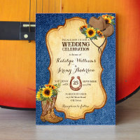 Rustic cowboy boots and hat sunflowers denim
