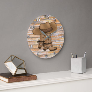 Rustic cowboy boots and hat wall decor large clock