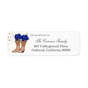 Rustic Cowboy Boots Blue Roses Return Address Return Address Label