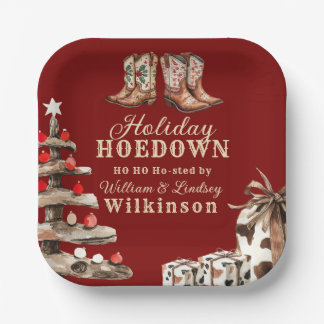 Rustic Cowboy Boots Christmas Holiday Hoedown Paper Plate