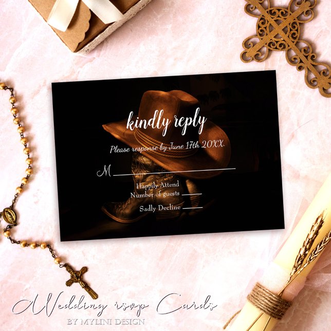 Rustic Cowboy Boots Country Wedding RSVP Card (Creator Uploaded)