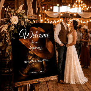 Rustic Cowboy Boots Country Wedding Welcome Sign