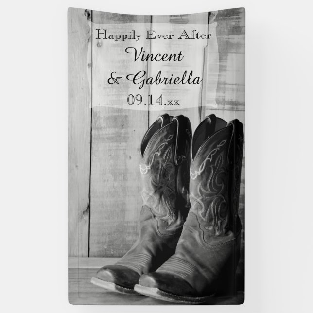 Rustic Cowboy Boots Country Western Wedding Banner (Vertical)