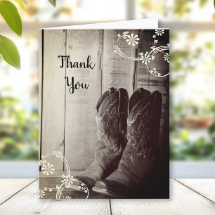 Rustic Cowboy Boots Floral Western Thank You Card