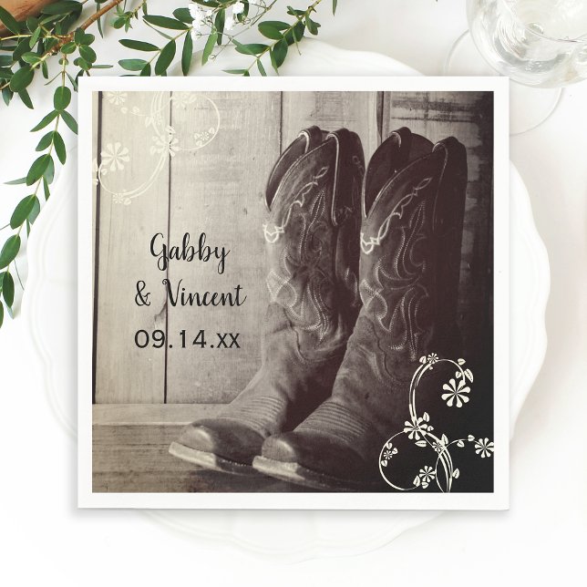 Rustic Cowboy Boots Floral Western Wedding  Napkin (Creator Uploaded)