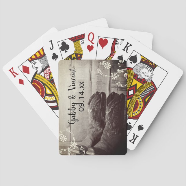 Rustic Cowboy Boots Floral Western Wedding  Playing Cards (Back)