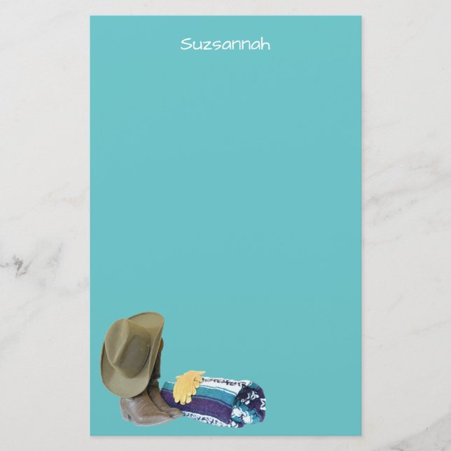 Rustic Cowboy Boots Hat Blue Purple Blanket Custom Stationery (Front)