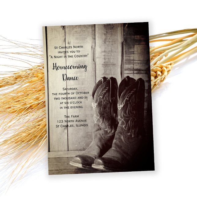 Rustic Cowboy Boots Homecoming Dance Invitation (Creator Uploaded)