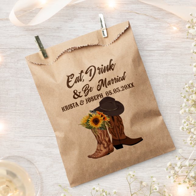 Rustic Cowboy Boots Sunflower Western Wedding  Favour Bag (Clipped)