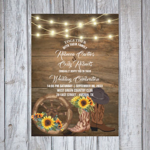 Rustic Cowboy Boots Sunflower Western Wedding  Invitation
