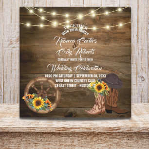 Rustic Cowboy Boots Sunflower Western Wedding  Invitation