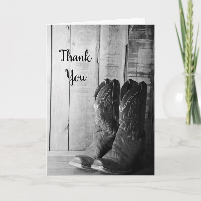 Rustic Cowboy Boots Wedding Groomsman Thank You Card (Front)