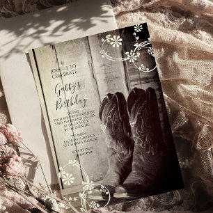 Rustic Cowboy Boots Western Birthday Party Invitation