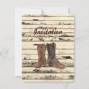rustic Cowboy Boots Western country Wedding Invitation