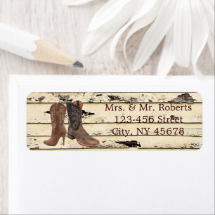 rustic Cowboy Boots Western country Wedding Return Address Label