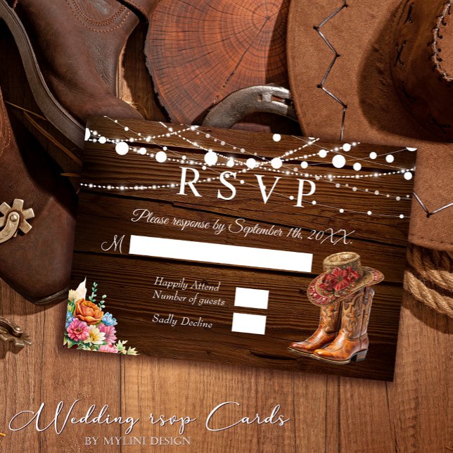 Rustic Cowboy Boots Western Wedding RSVP Card (Creator Uploaded)